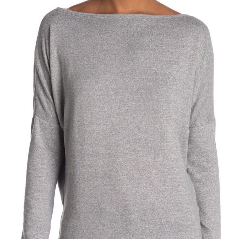 Go Couture boatneck dolman sleeve knit sweater in heather gray size L